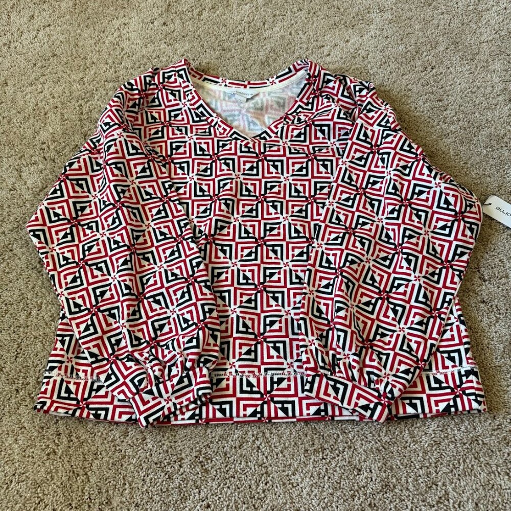 NWT Liz Claiborne Women's Geometric‎ Artsy Size XL V Neck Sweater Futuristic